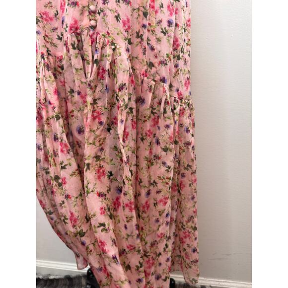 Cami NYC Naira Pink Maxi Dress Silk Floral Tiered Sweetheart Neck Size Medium M - Picture 3 of 9